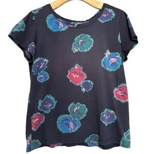 MARC BY MARC JACOBS Women’s M Navy Blue Floral Print Short Sleeve Tee T-Shirt